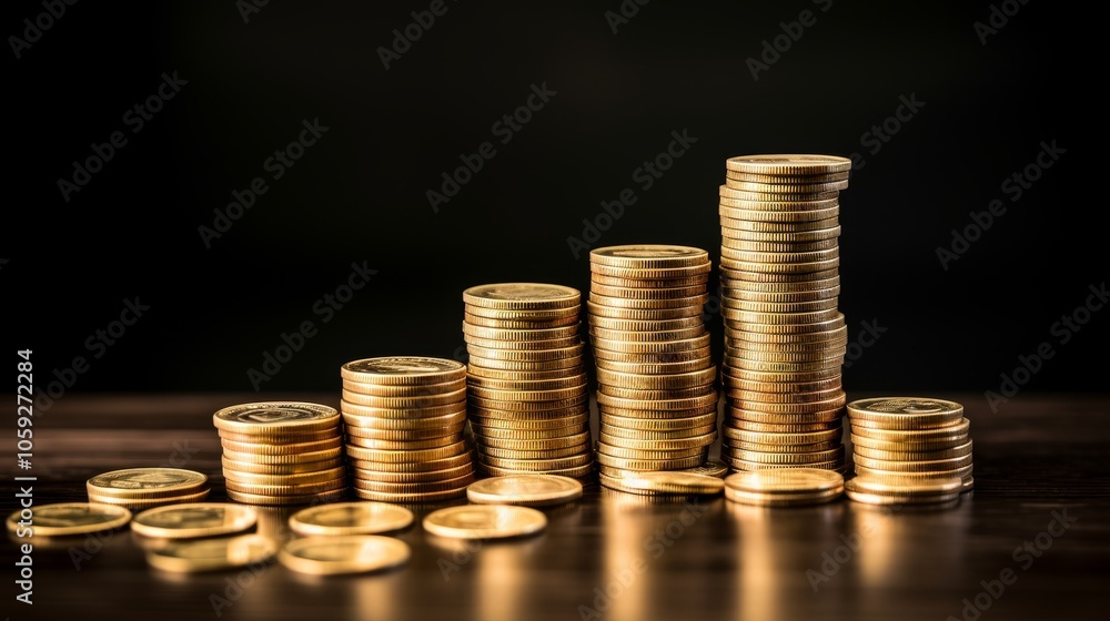 A stunning display of stacked gold coins symbolizing wealth and financial growth A stunning display of stacked gold coins symbolizing wealth and financial growth