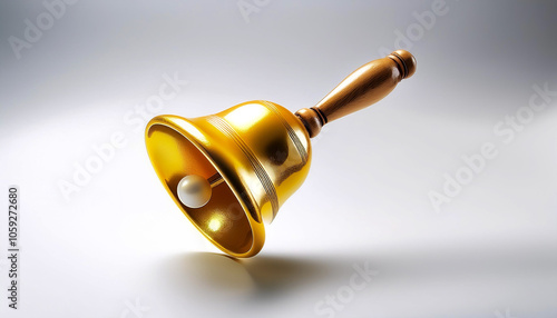 School bell floating or flying isolated white background