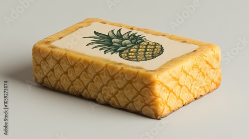 rectangular cream cake with a pineapple illustration on a white background