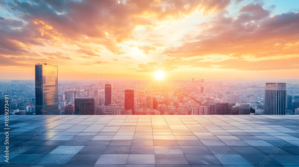 Stunning cityscape view from rooftop at sunset with vibrant colors Stunning cityscape view from rooftop at sunset with vibrant colors