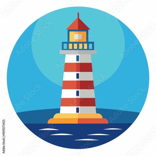 A simple, colorful illustration of a lighthouse standing tall against a blue sky. Perfect for nautical themes, coastal designs, and adding a touch of whimsy to your projects.