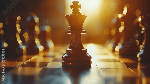 Fallen king on chessboard close-up in dramatic light showing themes of competition photo