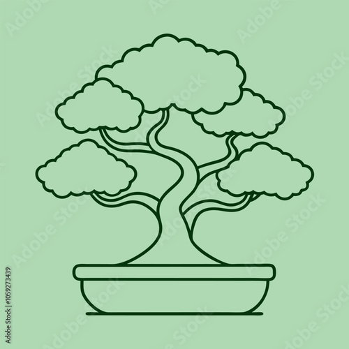 A simple line drawing of a bonsai tree in a pot, perfect for adding a touch of nature to your designs. This minimalist illustration is ideal for websites, logos.