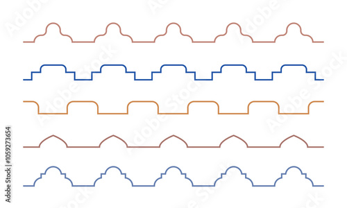 Minimalistic line arabic border. Ramadan kareem arabian, oriental vector seamless divider