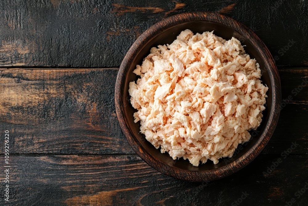 Minced chicken overhead shot on dark wood Minced chicken overhead shot on dark wood