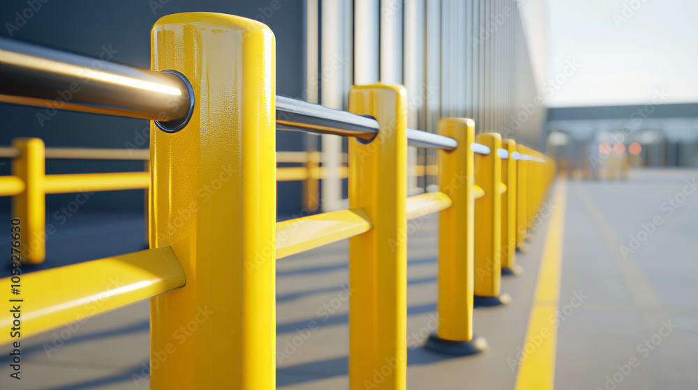 Yellow safety barriers with posts. Yellow safety barriers with posts.