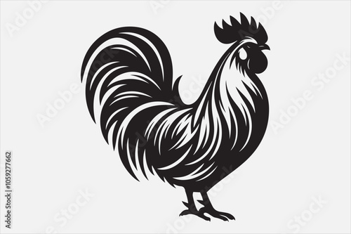 A black and white vector silhouette of a rooster.