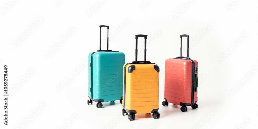 a set of colorful suitcases on a white background