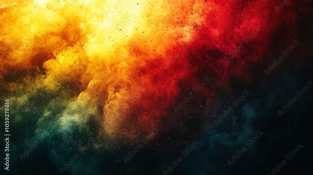 Abstract Cosmic Nebula with Red, Yellow, and Green Swirls