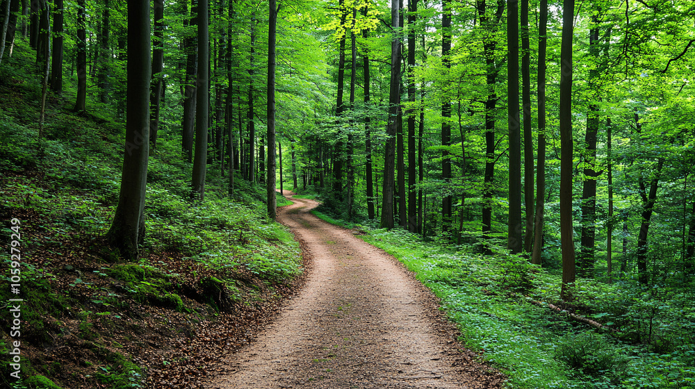 Fototapeta premium green forest path winding through trees