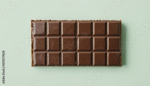 A Chocolate Bar Lies on a Plain Surface, Highlighting Its Glossy Finish and Segmented Squares