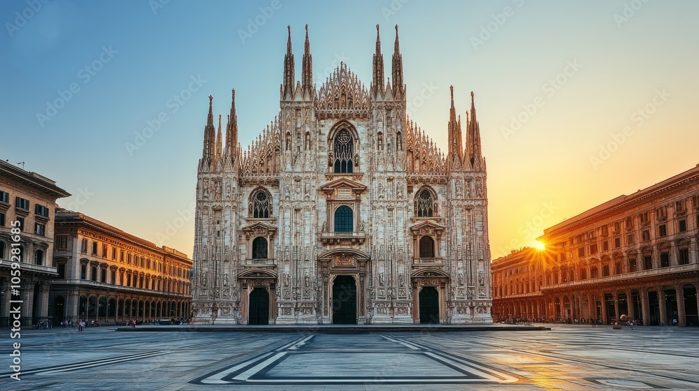 The Duomo di Milano, a Gothic cathedral in Milan, Italy, at sunrise. The Duomo di Milano, a Gothic cathedral in Milan, Italy, at sunrise.