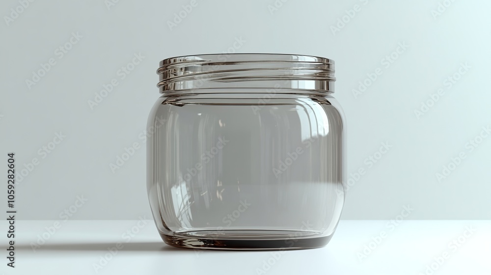Detailed 3D mockup of a glass jar for versatile product packaging, isolated on a white background, perfect for a clean, professional presentation on social media platforms. High resolution