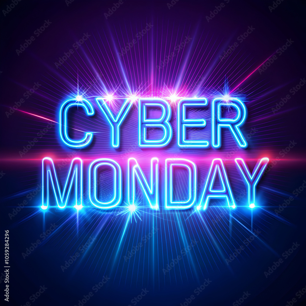 Fototapeta premium Radient cyber Monday text of light 