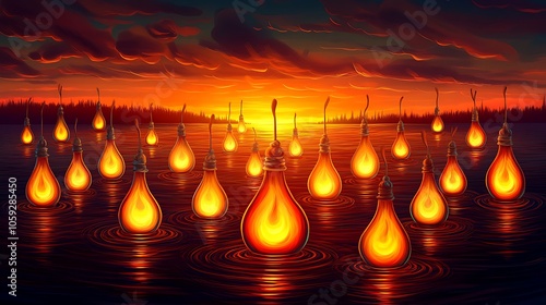 Amber Water Drops Create a Soft Glow at Sunset