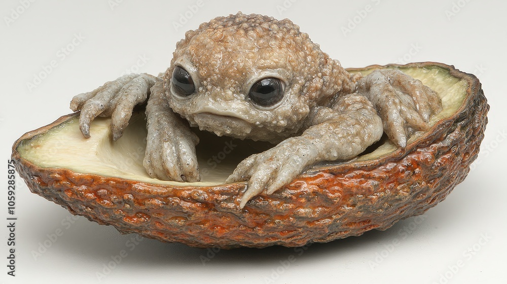 illustration of a creature inside a rotten avocado on a white background illustration of a creature inside a rotten avocado on a white background