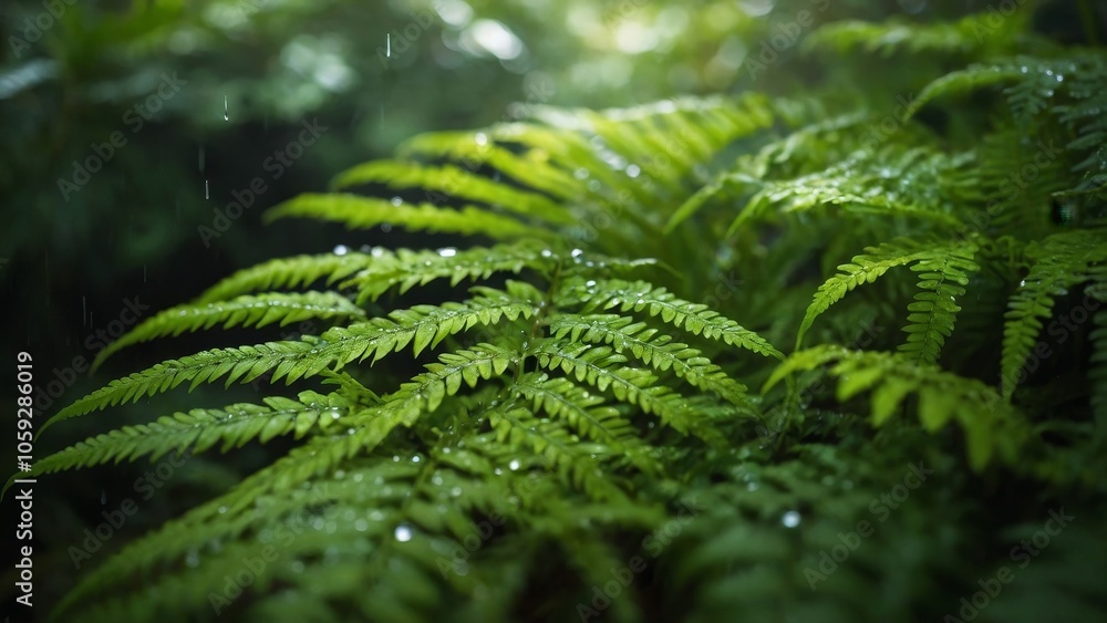Capture the essence of nature with aerial photography showcasing vibrant green ferns adorned with sparkling raindrops in a sunlit forest, highlighting ecological beauty and freshness. Capture the essence of nature with aerial photography showcasing vibrant green ferns adorned with sparkling raindrops in a sunlit forest, highlighting ecological beauty and freshness.