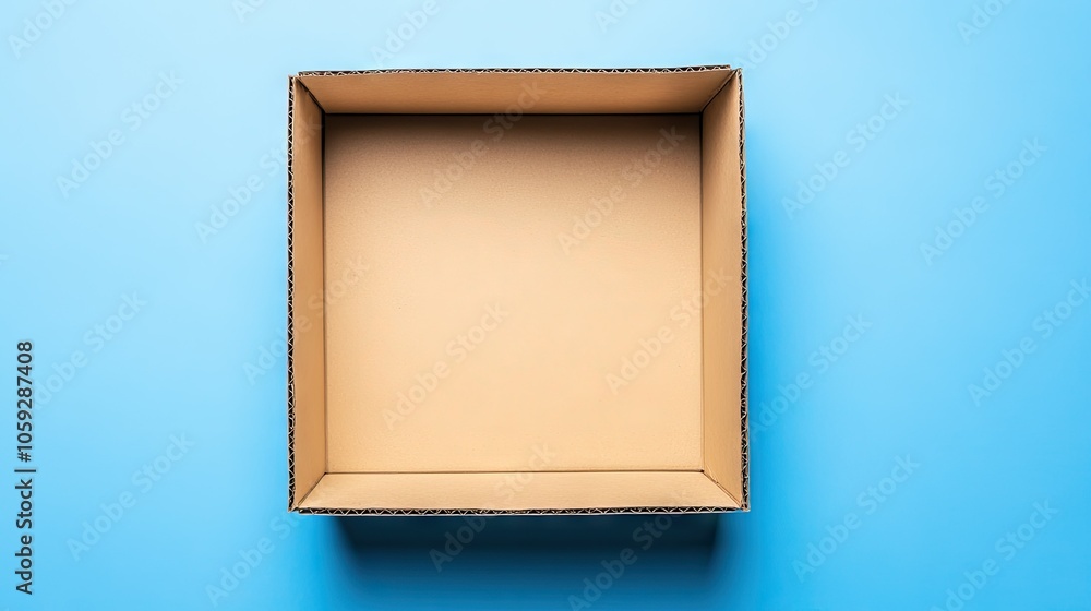 Fototapeta premium Open cardboard parcel box on a simple background, capturing the ready-to-pack look for shipping, packaging, and logistics themes.