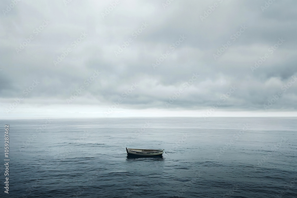 a small boat floating in the middle of the ocean a small boat floating in the middle of the ocean