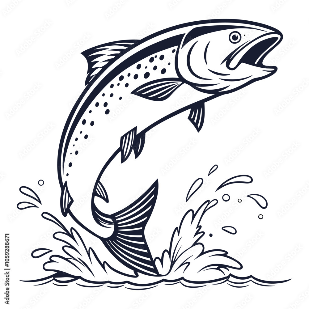 Jumping salmon Fish Vector Drawing Jumping salmon Fish Vector Drawing