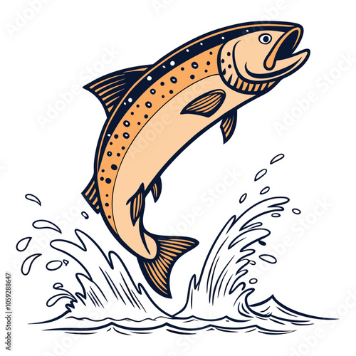 Jumping salmon Fish Vector Drawing 