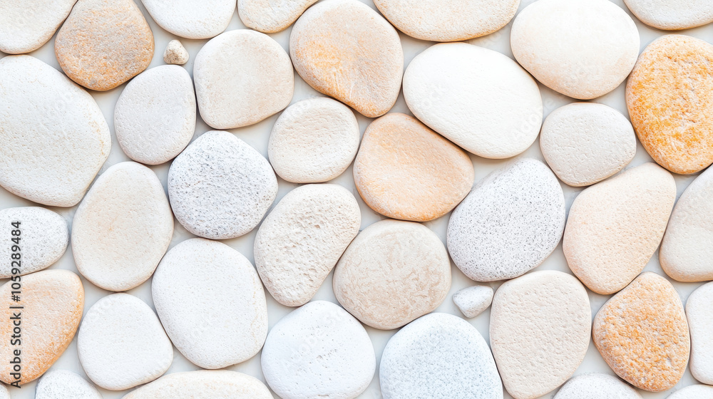 Smooth, polished pebbles in soft white and beige tones create a serene and calming natural background for various designs. Smooth, polished pebbles in soft white and beige tones create a serene and calming natural background for various designs.