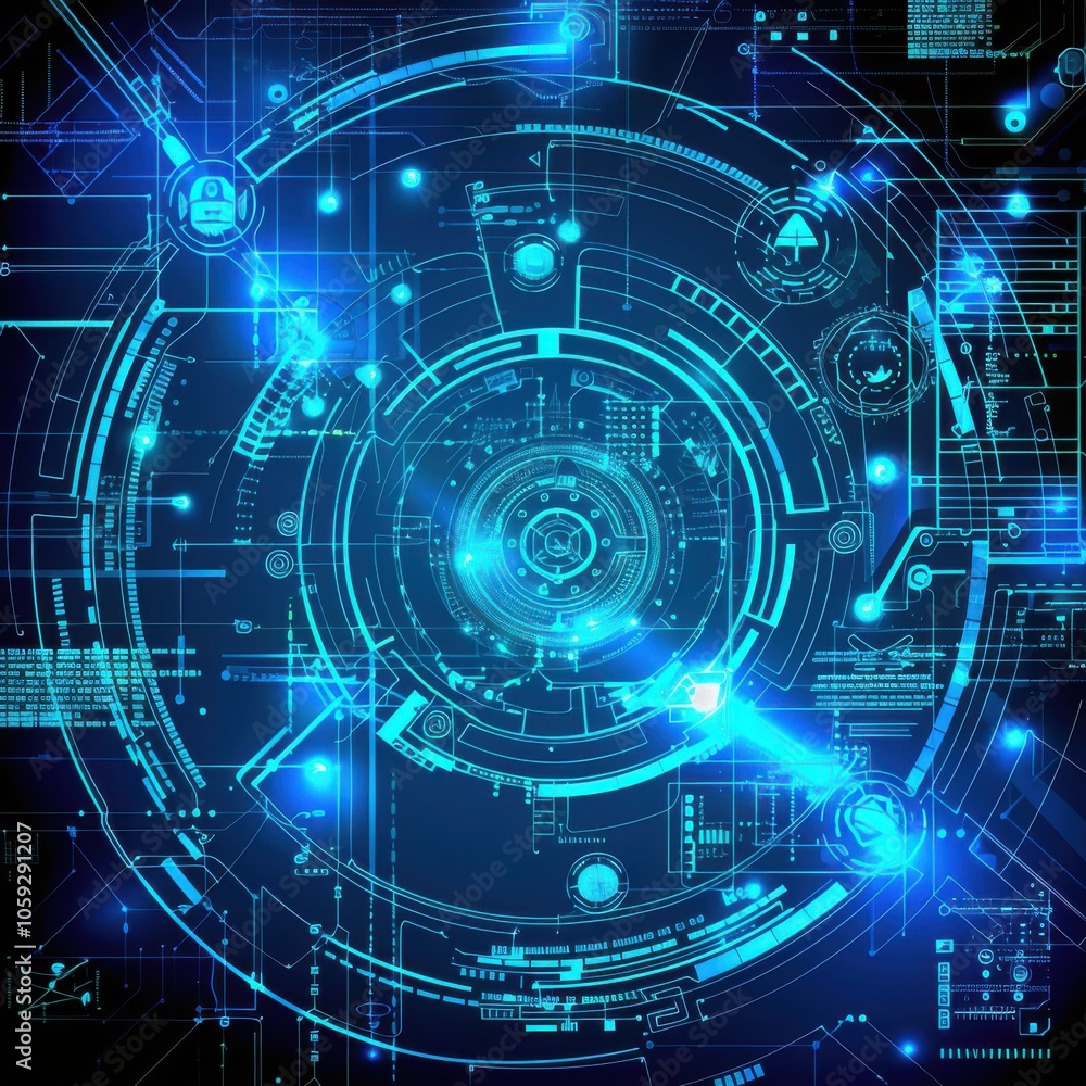 Futuristic Computer Science Design Background with Symbols Futuristic Computer Science Design Background with Symbols