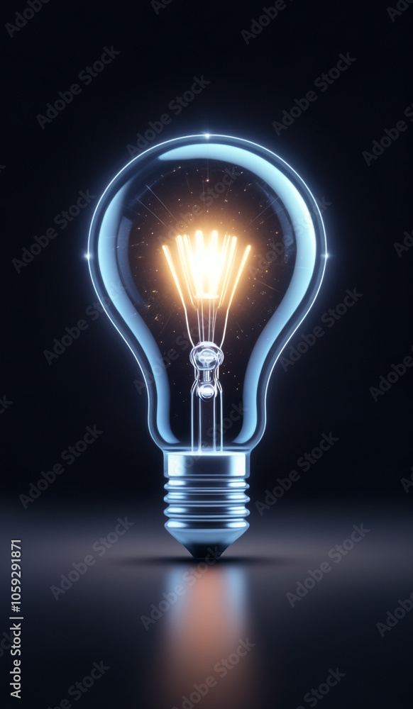 White holographic glowing lightbulb with copy space. White holographic glowing lightbulb with copy space.