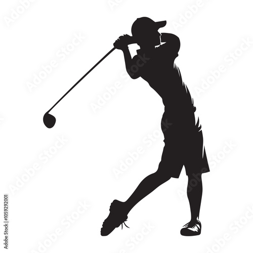 Golfer swinging club Silhouette vector black color white background