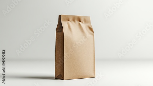 3D mockup of a kraft paper bag, isolated on a white background, perfect for showcasing versatile and eco-friendly packaging options, ideal for social media displays. High resolution Illustration, in