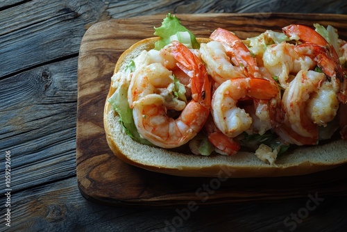 shrimp sandwich on wood photo