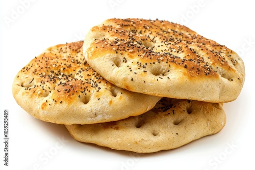 single Lebanese pita bread on white background photo