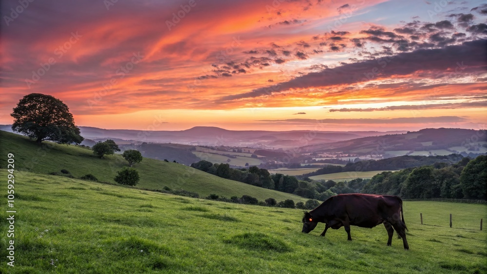 Cow in a Field at Sunset - Serene Landscape Photography of Rural Beauty and Nature's Splendor Cow in a Field at Sunset - Serene Landscape Photography of Rural Beauty and Nature's Splendor