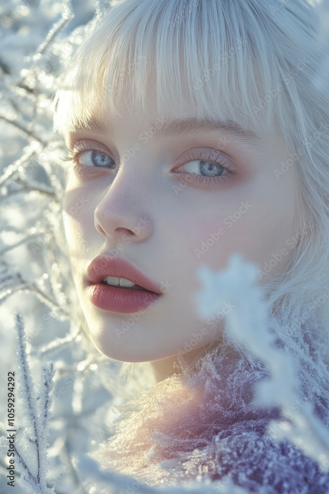Close-up Portrait of a Blonde Woman in a Winter Landscape Close-up Portrait of a Blonde Woman in a Winter Landscape