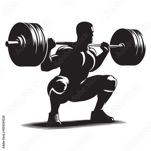 Powerlifter squatting Silhouette vector black color white background