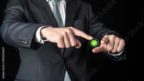 Businessman Switching Button from Black to Green, Innovation Concept