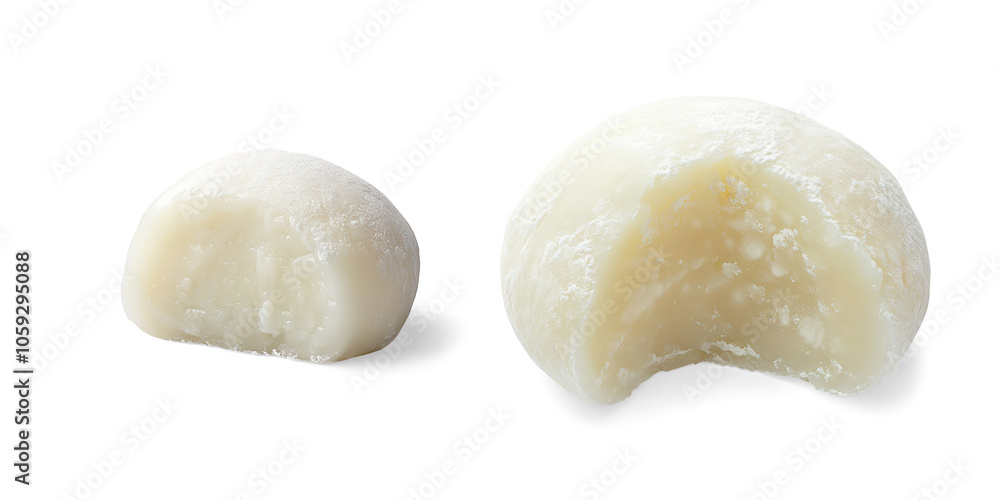 Partially Eaten White Mochi with Creamy Filling on a Transparent Background Partially Eaten White Mochi with Creamy Filling on a Transparent Background
