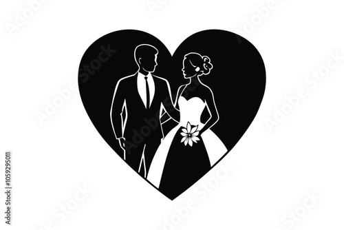 Silhouette of a Couple Vector Illustration Elegant Black and White Design Symbolizing Love, Togetherness, and Affection