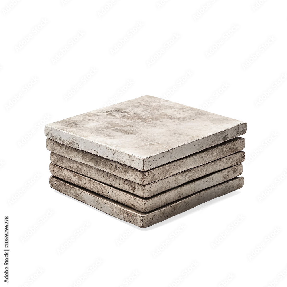 Stack of Square Stone Tiles in Gray and Beige on a Transparent Background Stack of Square Stone Tiles in Gray and Beige on a Transparent Background