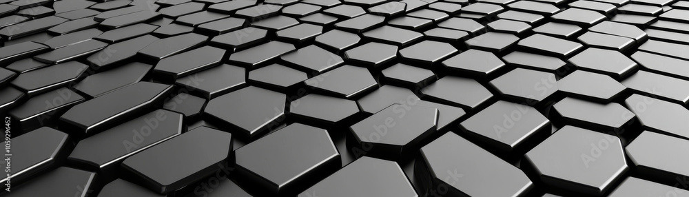 Sleek black hexagonal tiles create modern, stylish surface with glossy finish, perfect for contemporary design projects Sleek black hexagonal tiles create modern, stylish surface with glossy finish, perfect for contemporary design projects