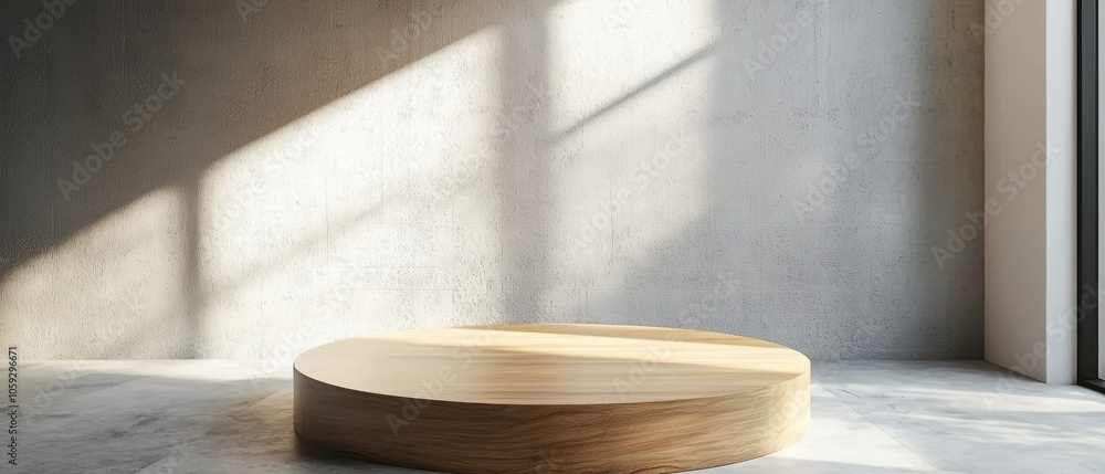 A wooden round table is sitting in front of a wall A wooden round table is sitting in front of a wall