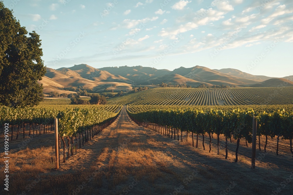 Vineyard Rows Leading to Rolling Hills - Landscape Photography Vineyard Rows Leading to Rolling Hills - Landscape Photography