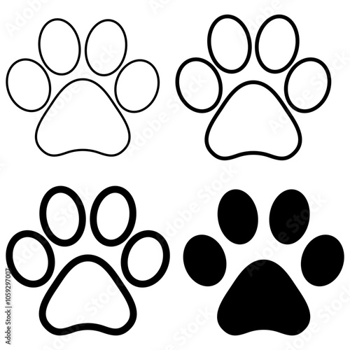 Paw print of dog, cat, puppy pet footprint, Animal foot print icon