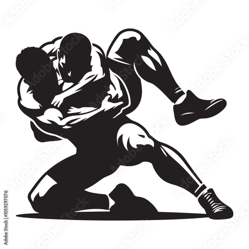 Wrestler grappling Silhouette vector black color white background