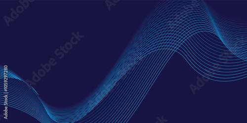 Vector abstract blue background with dynamic blue waves, lines and particles.