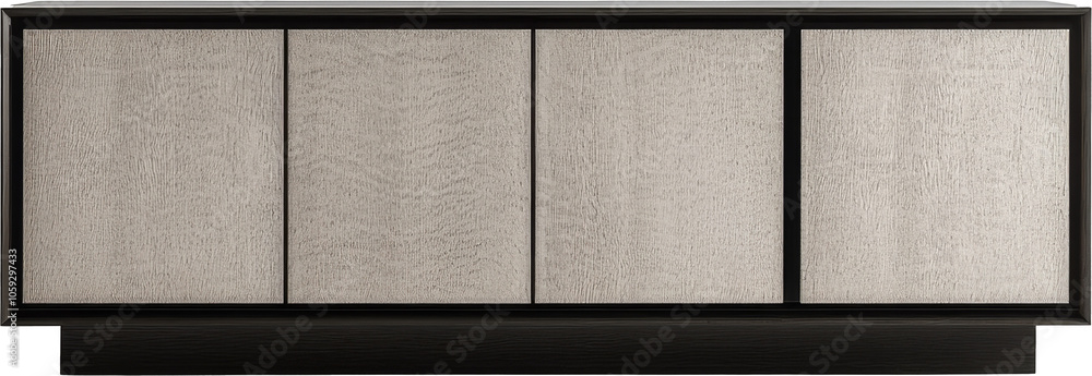 Fototapeta premium Modern minimalist sideboard with textured panels, interior furniture concept