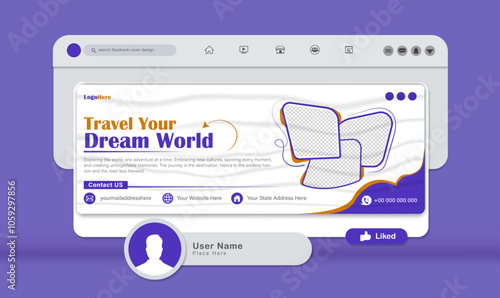 Travel Facebook Cover Facebook cover Design In Vector Illustrator Template for ads Travel social media Facebook cover, web banner Travel social media Banner Design with mockup template 