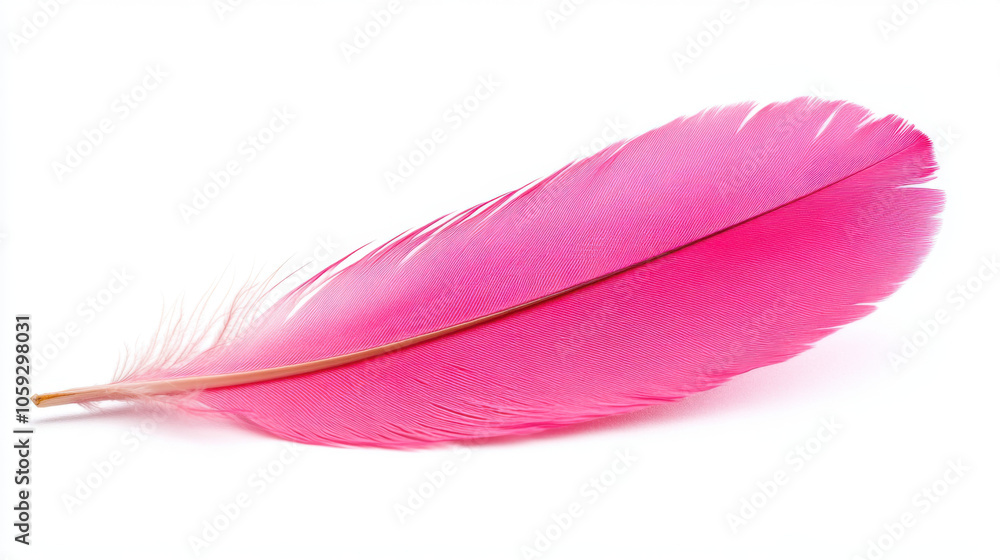 vibrant pink feather on white background, showcasing its delicate texture vibrant pink feather on white background, showcasing its delicate texture
