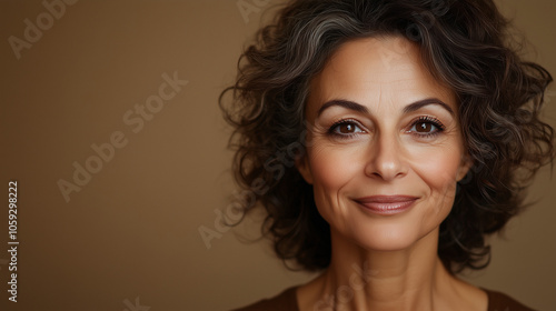 Mature Woman with Curly Gray Hair and Gentle Smile