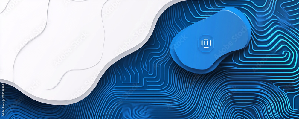 Fototapeta premium Modern abstract technology background featuring blue circuit lines and smooth white shapes, creating dynamic and innovative atmosphere